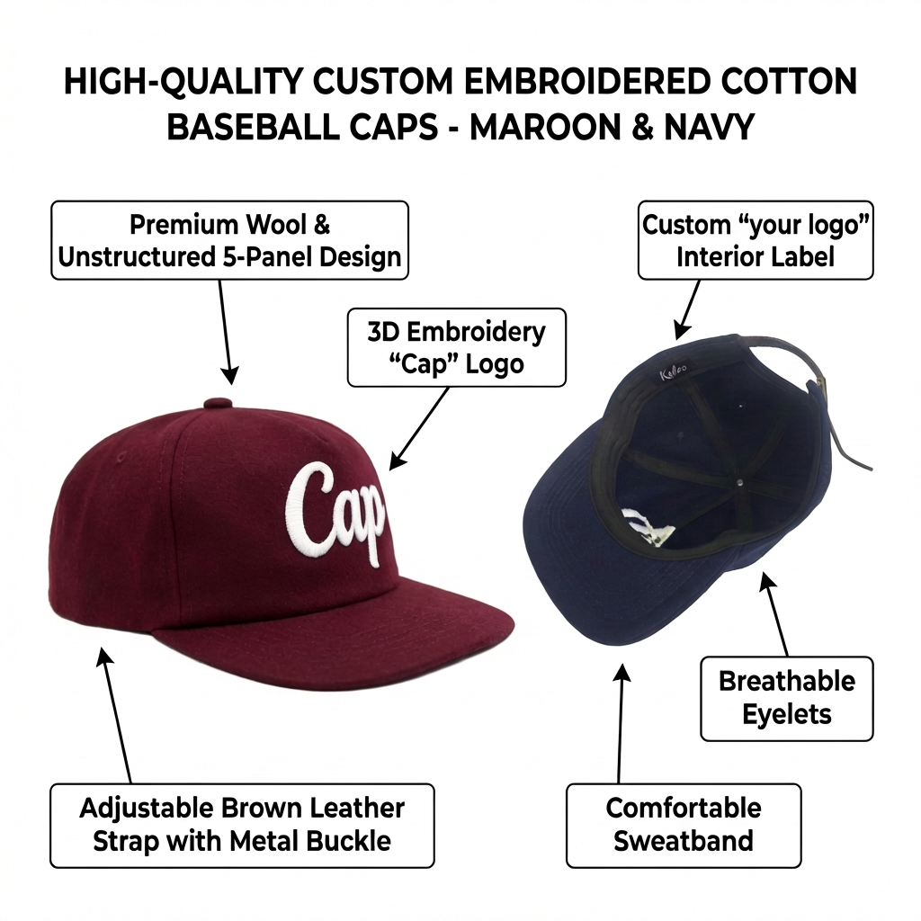 Vintage Thick Wool Custom 3d Embroidered logo Unstructured Low Profile 5 Panel StrapBack Hat Snapback Cap