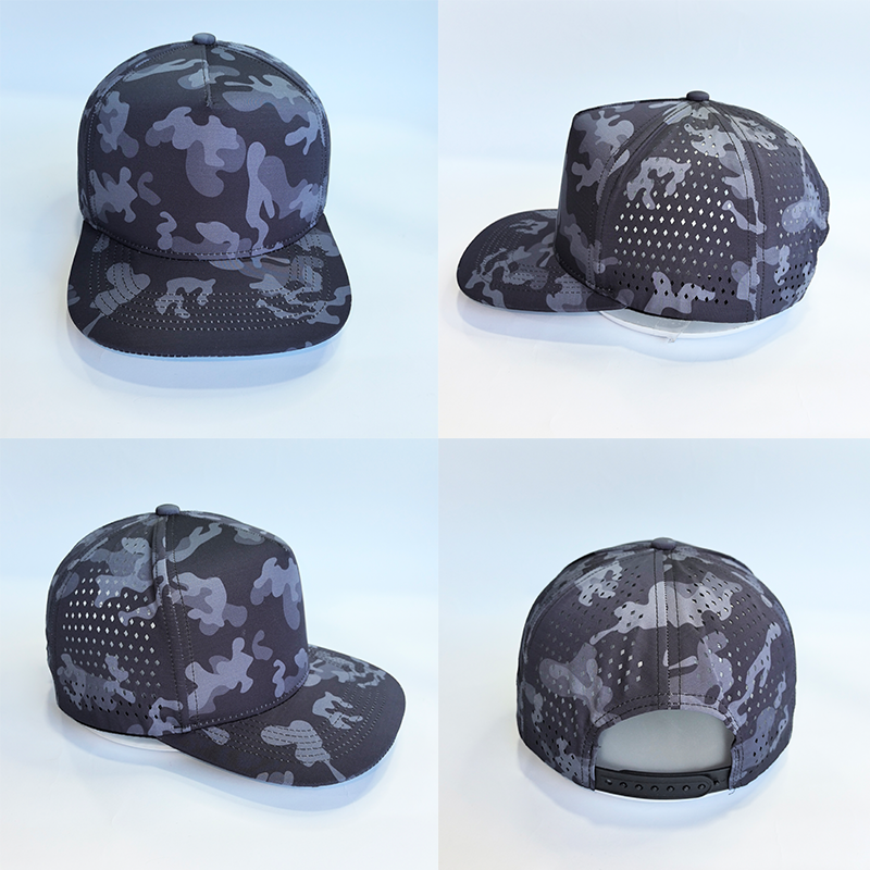 Wholesale Laser Perforated 5-Panel Flat Brim Snapback Cap Streetwear Hip-Hop Skate Hat Snapback Cap