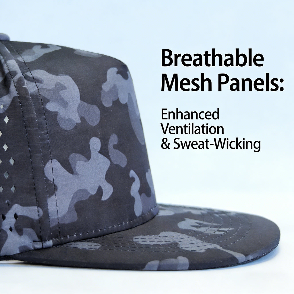 Wholesale Laser Perforated 5-Panel Flat Brim Snapback Cap Streetwear Hip-Hop Skate Hat Snapback Cap