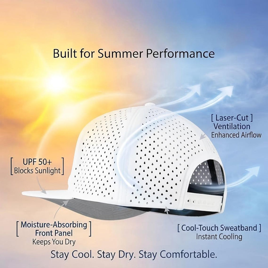 Flat Bill Hat Custom Flat Bill Snapback Hat Waterproof Breathable Laser Cut Perforated Snapback Cap