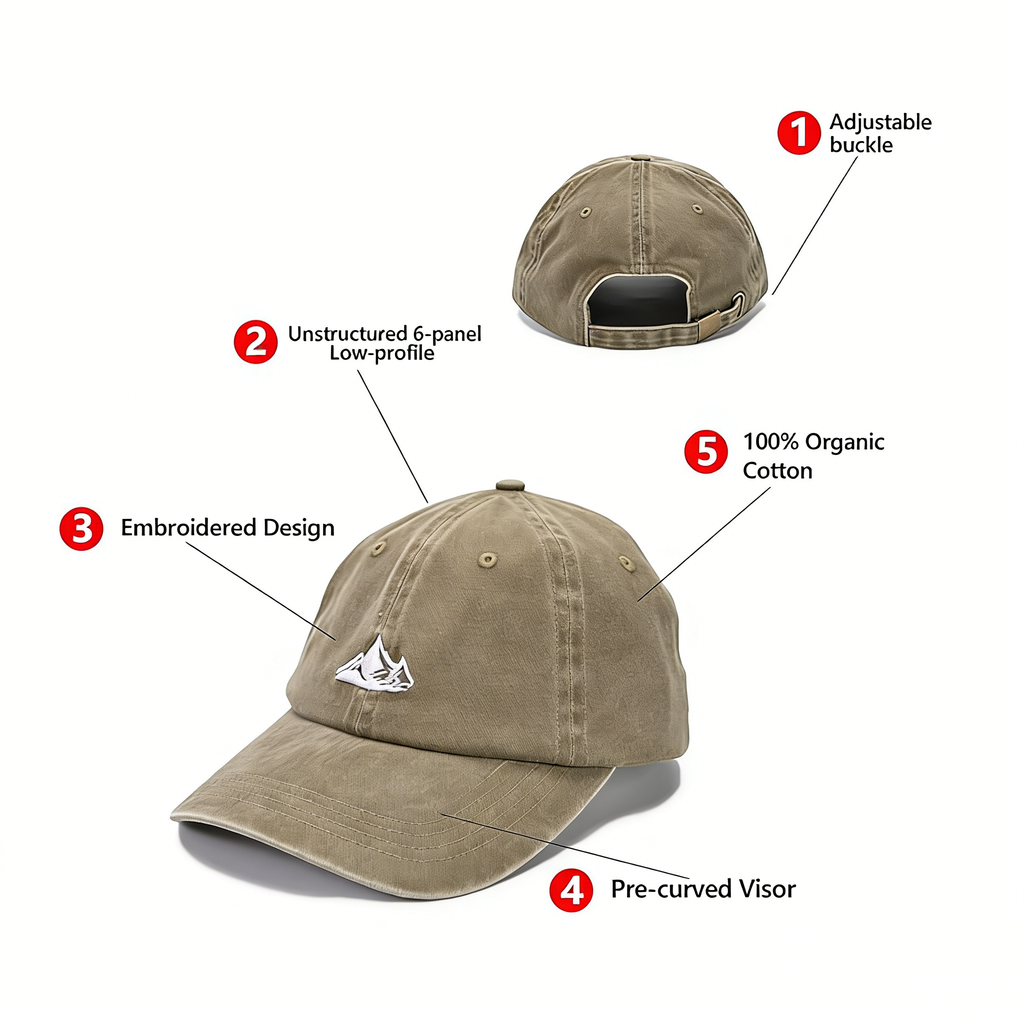 Hot Sale 6 Panel Customized Embroidered Unstructured Dad Hat 6-panel Curves Brim Adjustable Buckle 100% Cotton Baseball Cap