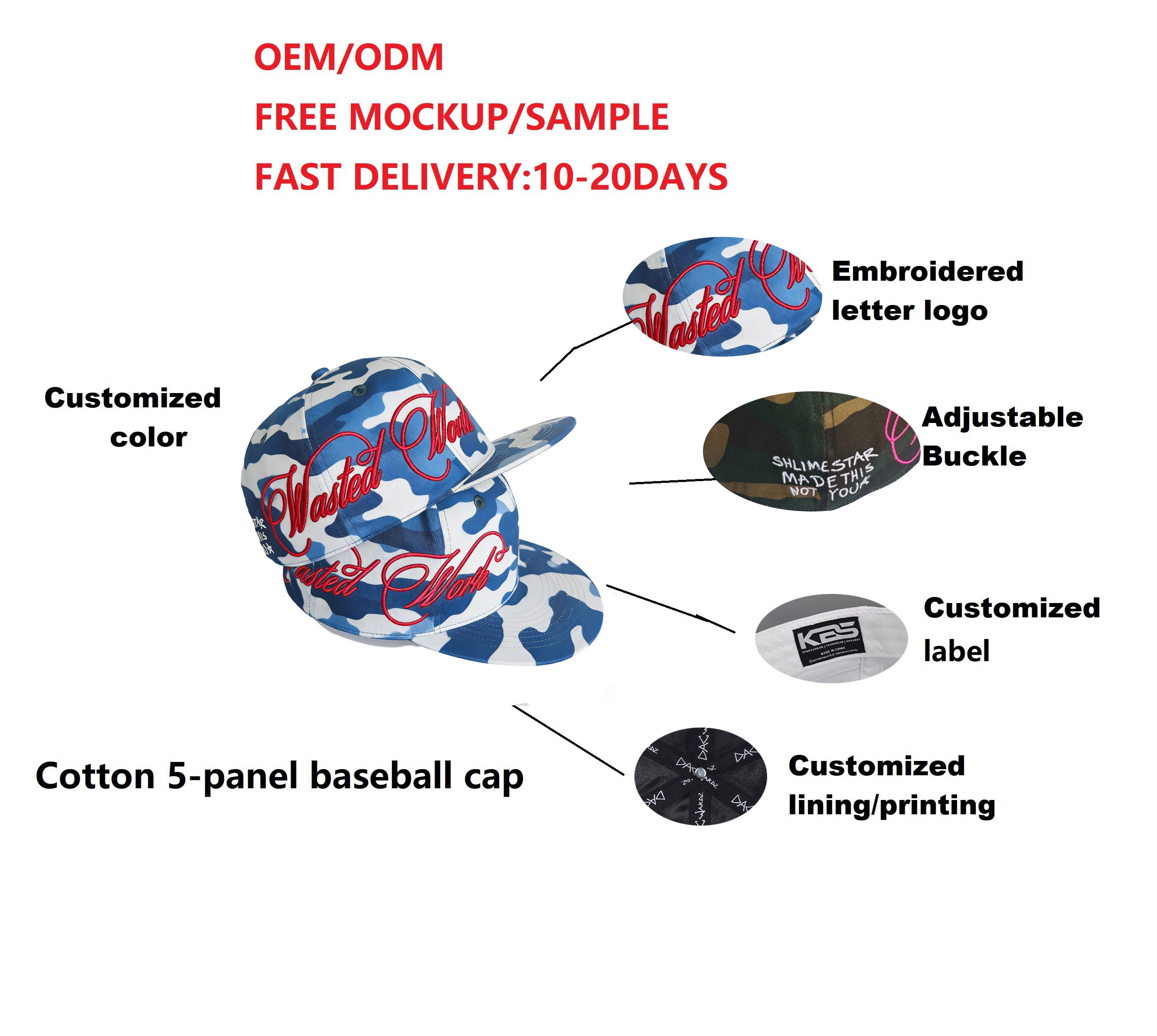 Wholesale China High Quality Custom Embroidery logo Fifty Snap Back Snapback Gorras Goras Fitted Caps Hats for Men Man