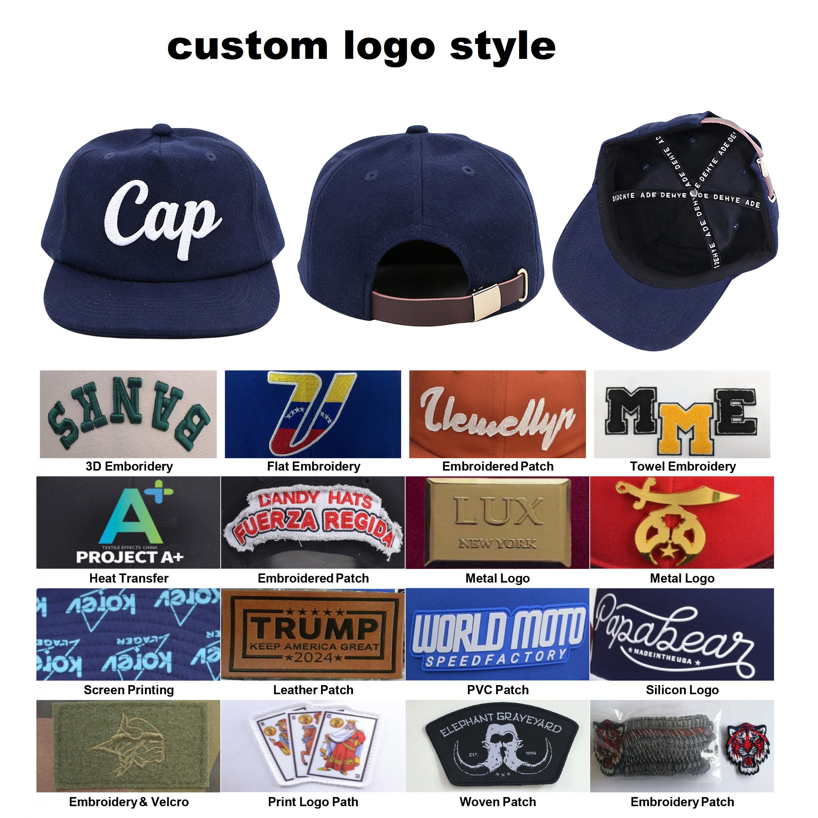 Vintage Thick Wool Custom 3d Embroidered logo Unstructured Low Profile 5 Panel StrapBack Hat Snapback Cap