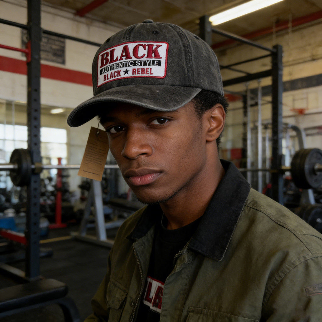 Vintage Washed Denim "BLACK REBEL" Embroidered Adjustable Distressed Street & Daily Wear Baseball Hat Cap